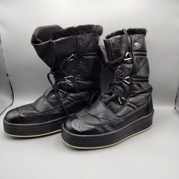 Pajar Tex Faux Fur Lined Black Boot Lace Up Non Marking Sole Size 10 - Picture 2 of 10